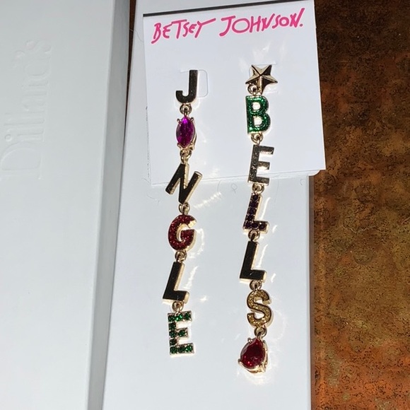 Betsey Johnson Jingle Bells Holiday Post and Clutch Dangle Earrings - Picture 1 of 5